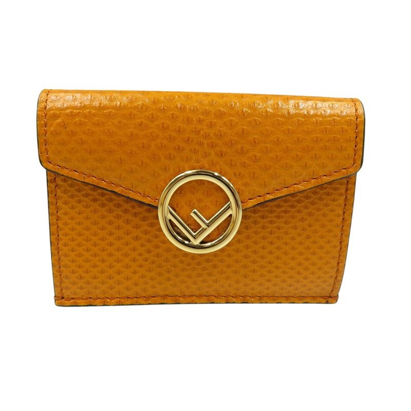 Fendi Fize 8 M0395 Karung Leather Gold Hardware Yellow Trifold Wallet 1050