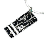 Dior Trotter Plate Metal Enamel Silver Black White Necklace