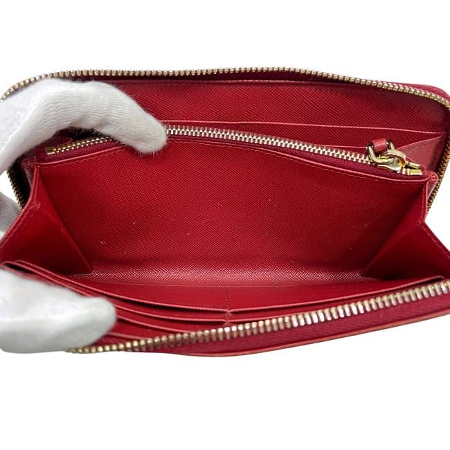 Prada Round Zipper Long Wallet Red 1 M0506 Saffiano — view 9