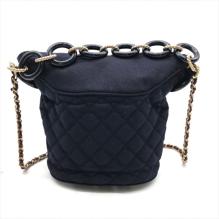 Chanel CC Logo Cotton Jersey Quilted Paris Hamburg 2-Way Chain Shoulder Bag Navy — view 2