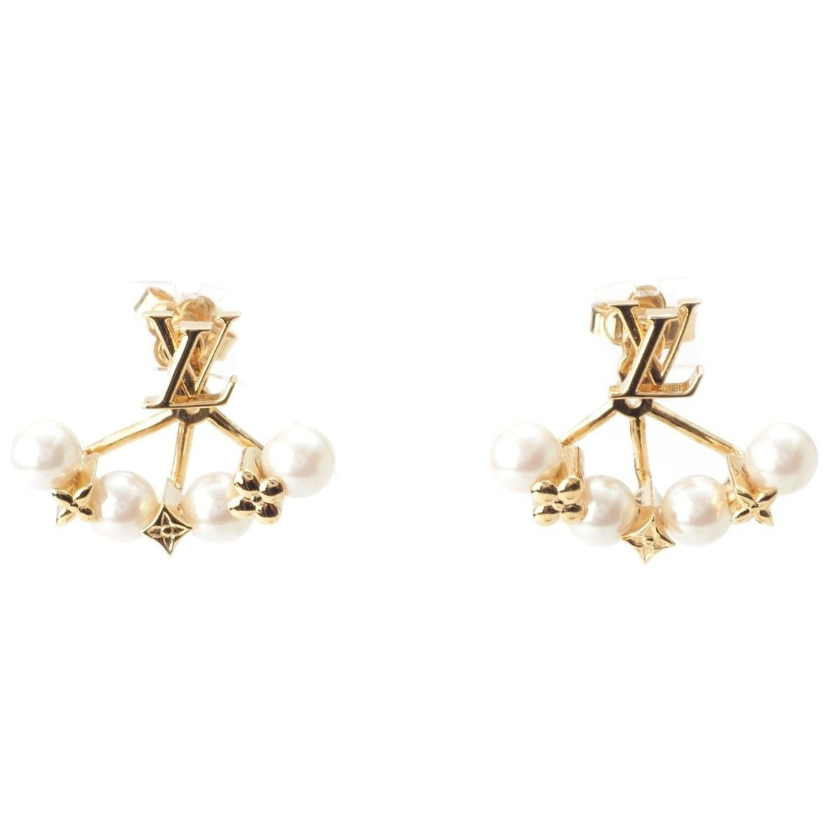 Louis Vuitton Mini Gram Pearl Earrings Gold