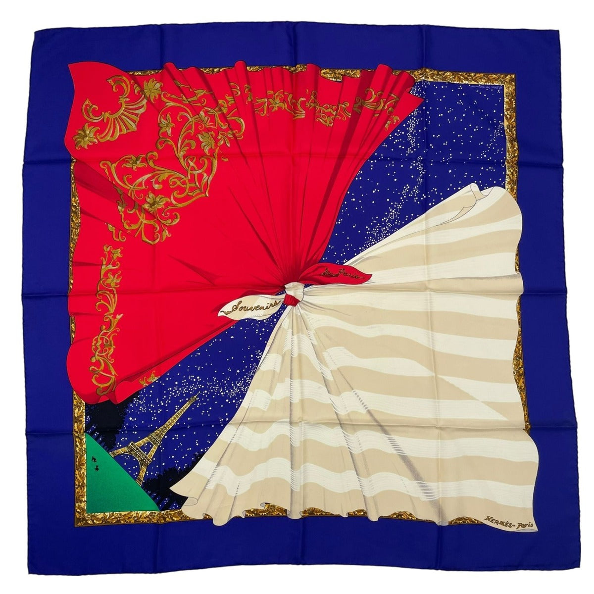Hermes Scarf Silk Carre 90 Souvenirs de Paris Memories of Eiffel Tower