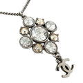 Chanel CC Logo Metal Rhinestone Silver Necklace