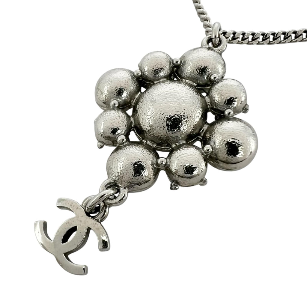 Chanel CC Logo Metal Rhinestone Silver Necklace — view 2