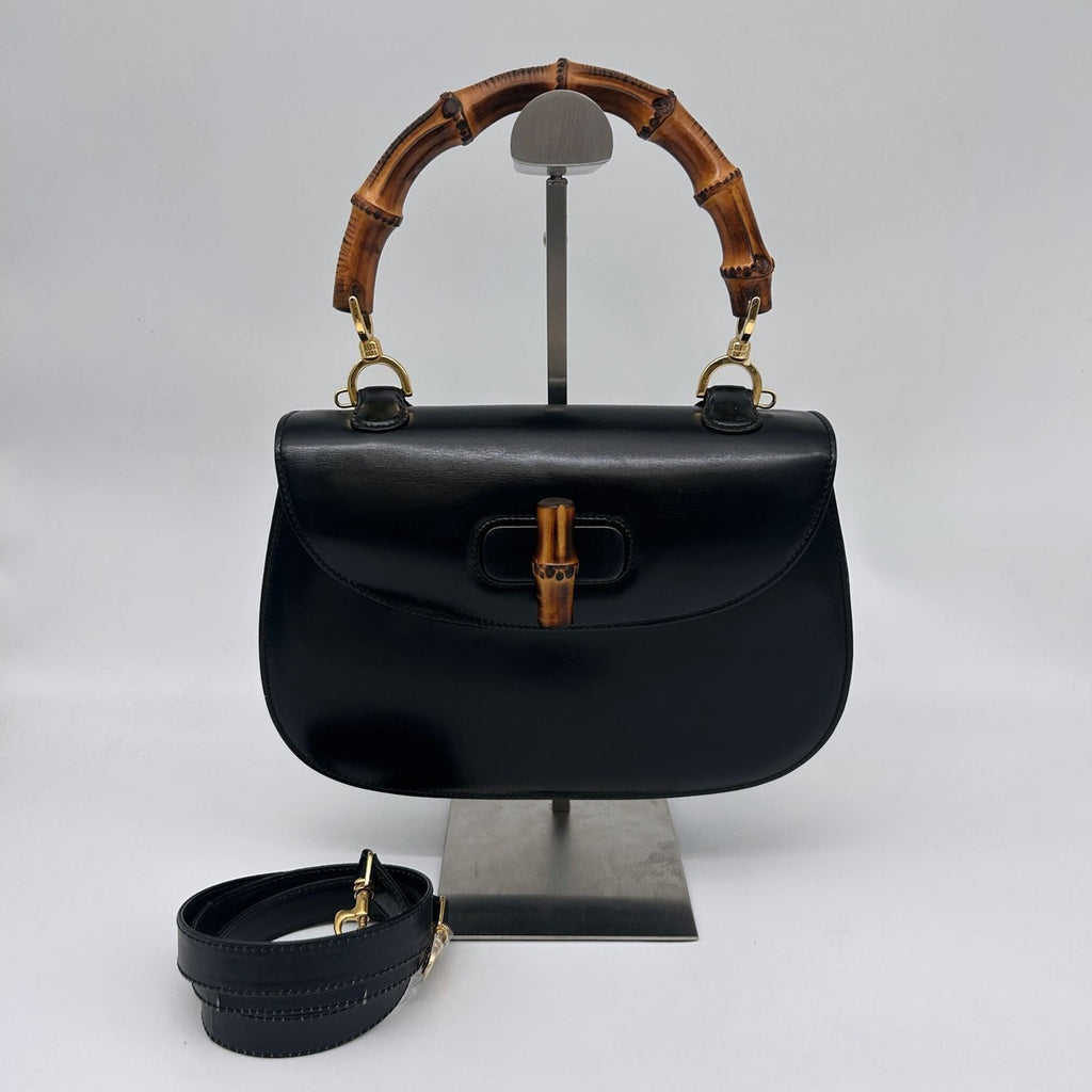 Gucci Bamboo Mini Shoulder Bag 2-Way Calf Leather Black Gold