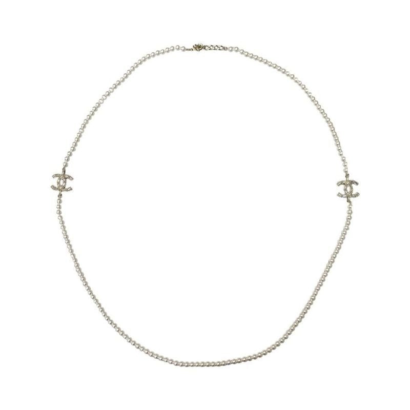 Chanel Long Necklace Coco Mark Rhinestone Pearl 2024 Gold Hardware