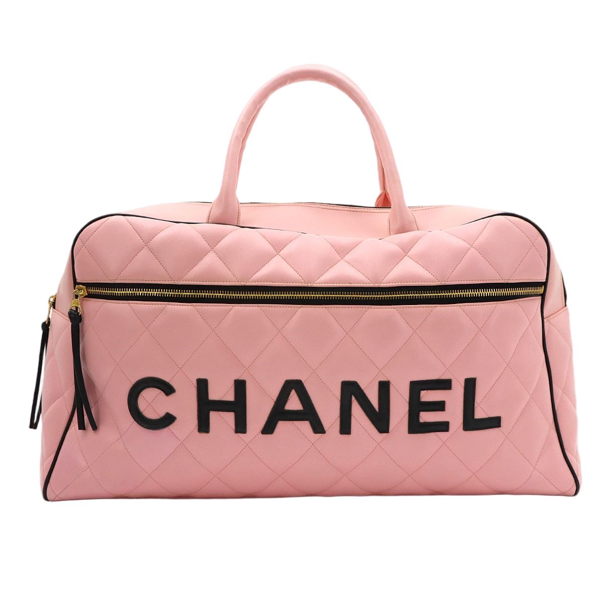 Chanel Quilted Logo Boston Bag Calfskin Pink Vintage Gold
