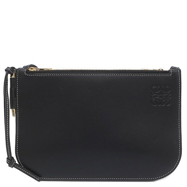 Loewe Shoulder Bag Gate Double Zip Pouch Leather Black Gold