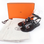 Hermes Armoni Silver Hardware Hhardware Ankle Strap Leather Sandals Black 35 — view 2