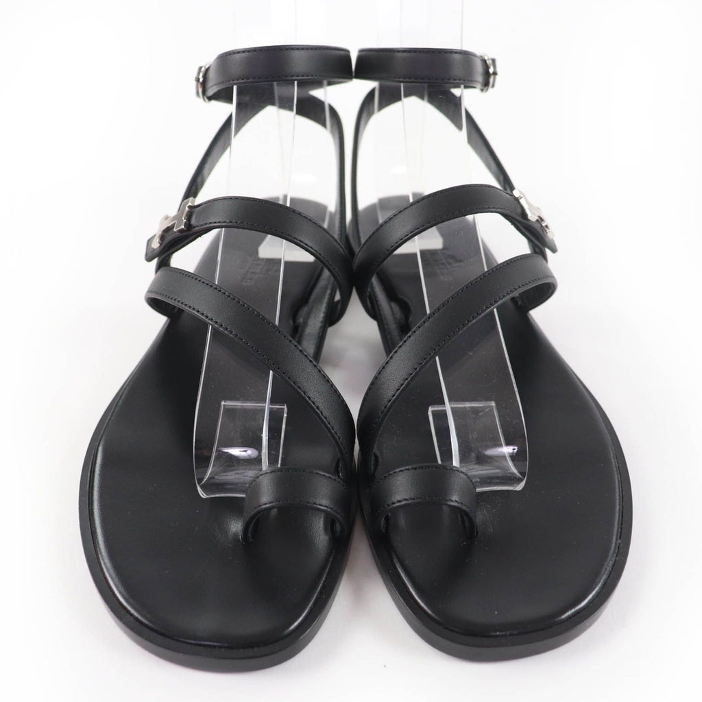 Hermes Armoni Silver Hardware Hhardware Ankle Strap Leather Sandals Black 35 — view 4