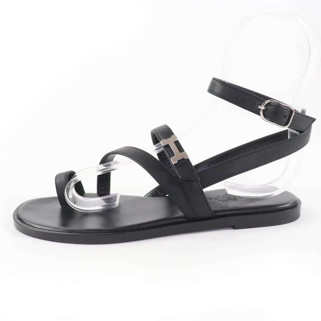 Hermes Armoni Silver Hardware Hhardware Ankle Strap Leather Sandals Black 35 — view 5