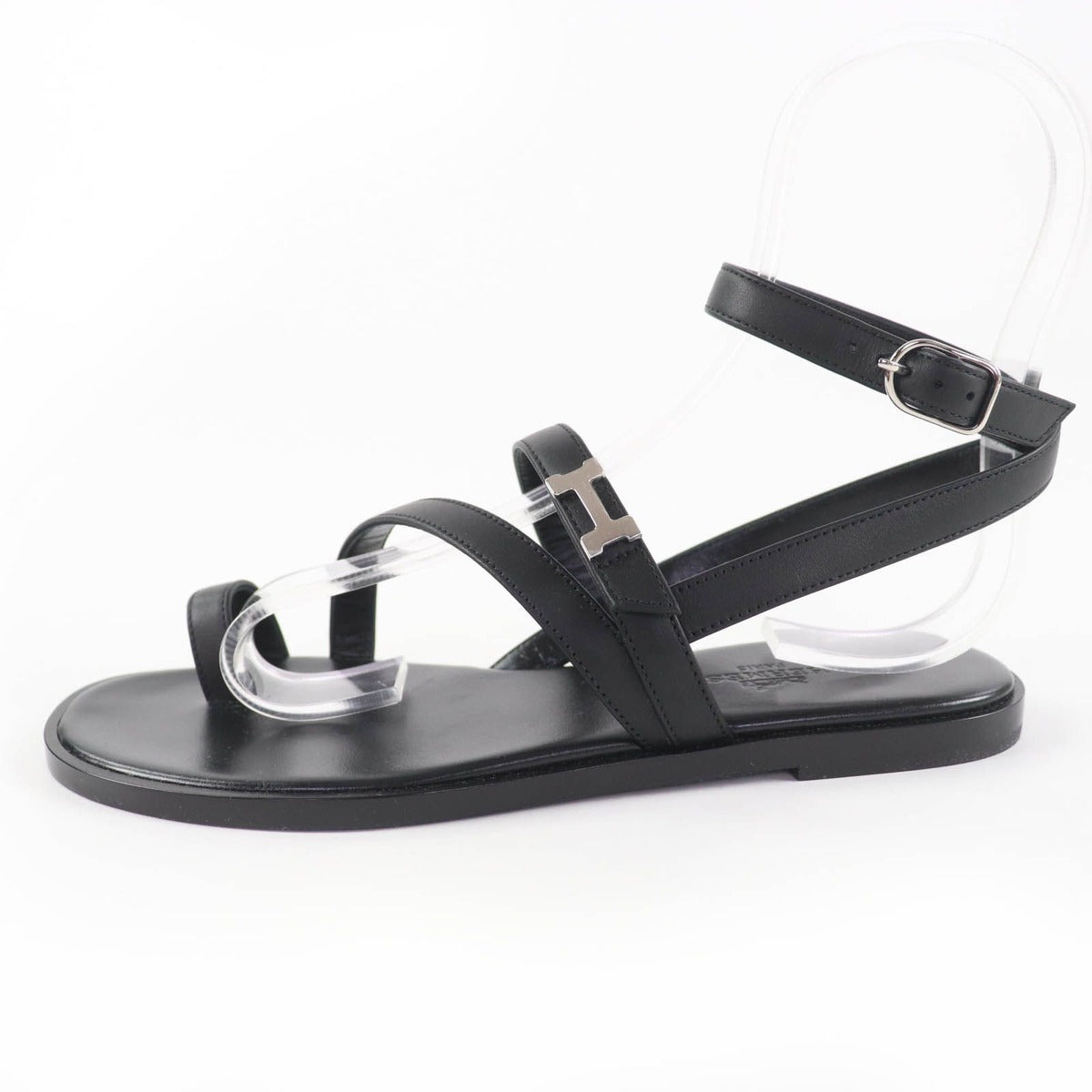 Hermes Armoni Silver Hardware Hhardware Ankle Strap Leather Sandals Black 35 — view 5