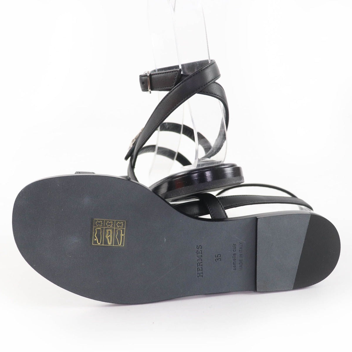 Hermes Armoni Silver Hardware Hhardware Ankle Strap Leather Sandals Black 35 — view 7