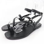 Hermes Armoni Silver Hardware Hhardware Ankle Strap Leather Sandals Black 35
