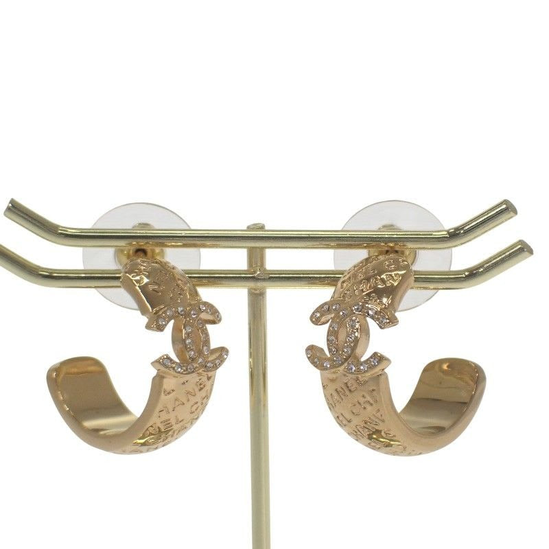 Chanel CC Hoop Earrings C24 P Abd029 Nw438 Metal Rhinestone Gold — view 2