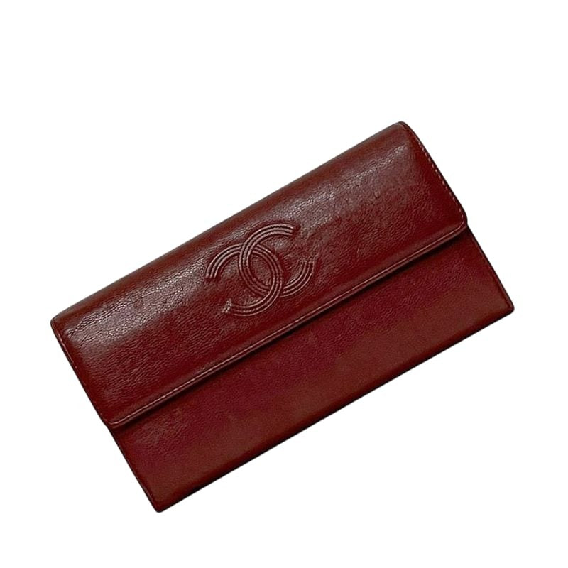 Chanel Bifold Long Wallet Bordeaux Burgundy Coco Mark