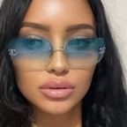 Chanel Vintage Sunglasses Rhinestone Crystal CC Logo Rimless Gradient Blue