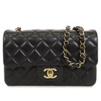 Chanel Classic Black Gold Lambskin Quilted Mini Chain Shoulder Bag