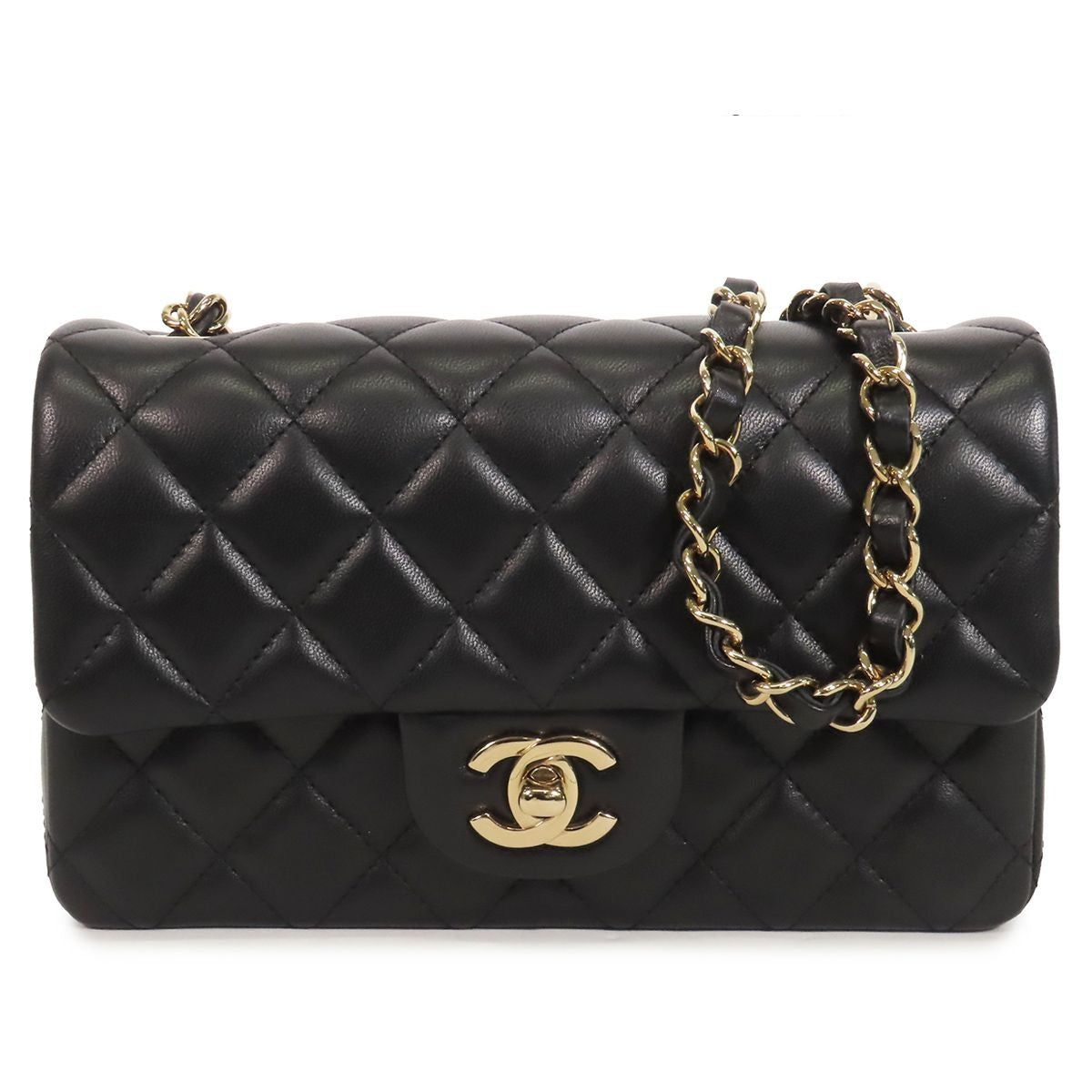 Chanel Classic Black Gold Lambskin Quilted Mini Chain Shoulder Bag
