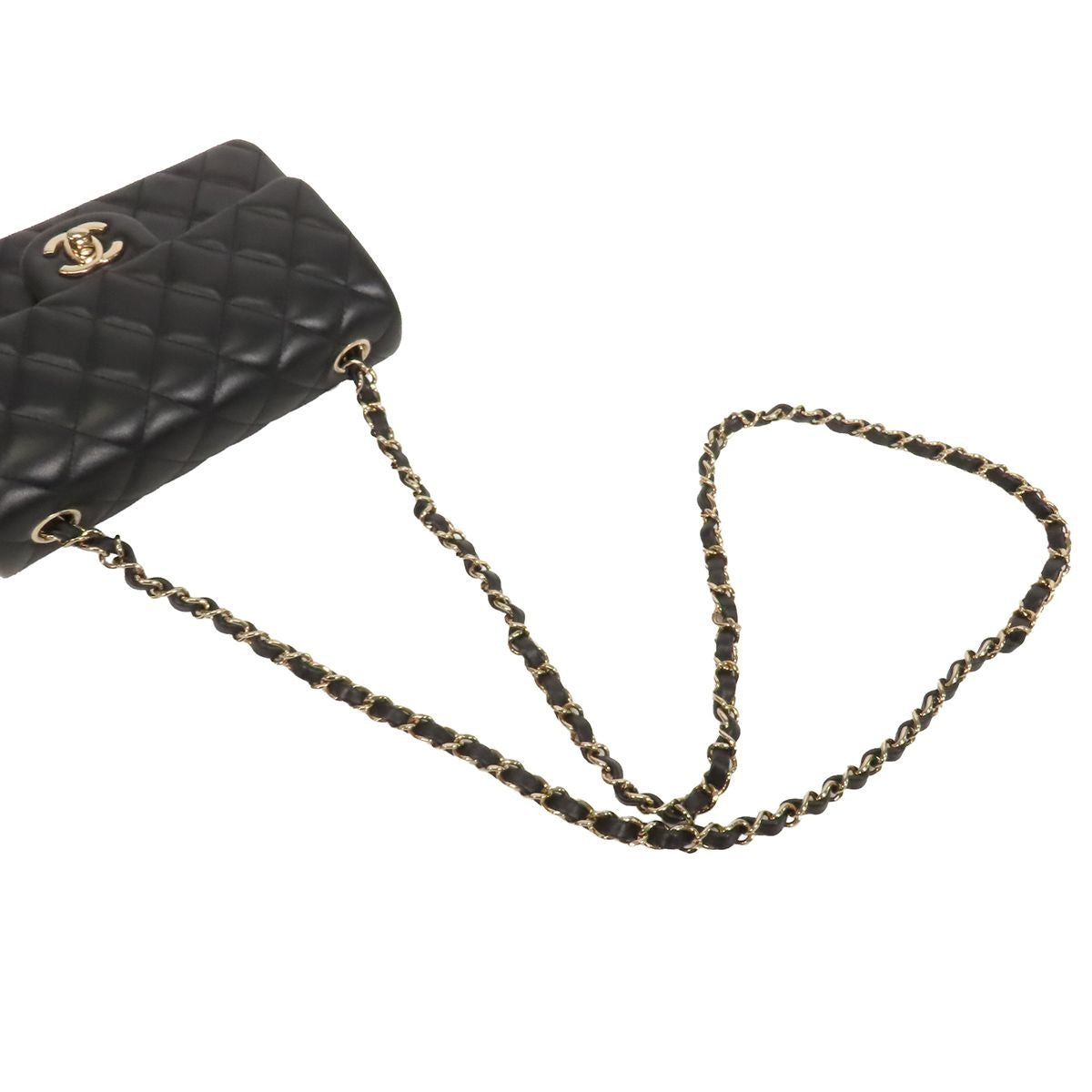 Chanel Classic Black Gold Lambskin Quilted Mini Chain Shoulder Bag — view 4