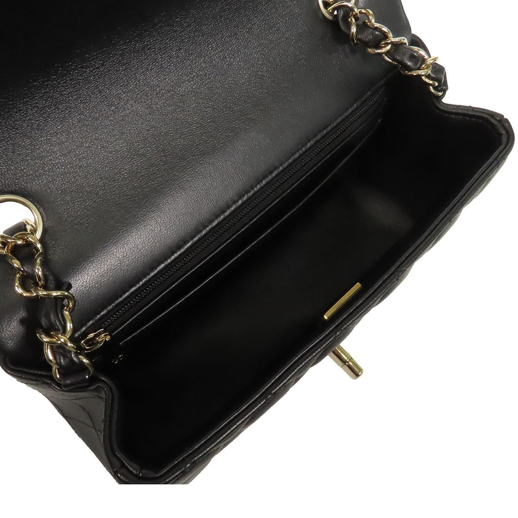 Chanel Classic Black Gold Lambskin Quilted Mini Chain Shoulder Bag — view 5