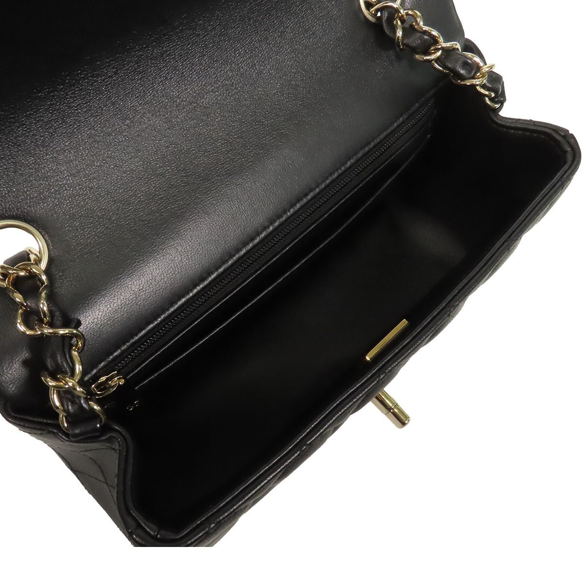Chanel Classic Black Gold Lambskin Quilted Mini Chain Shoulder Bag — view 5