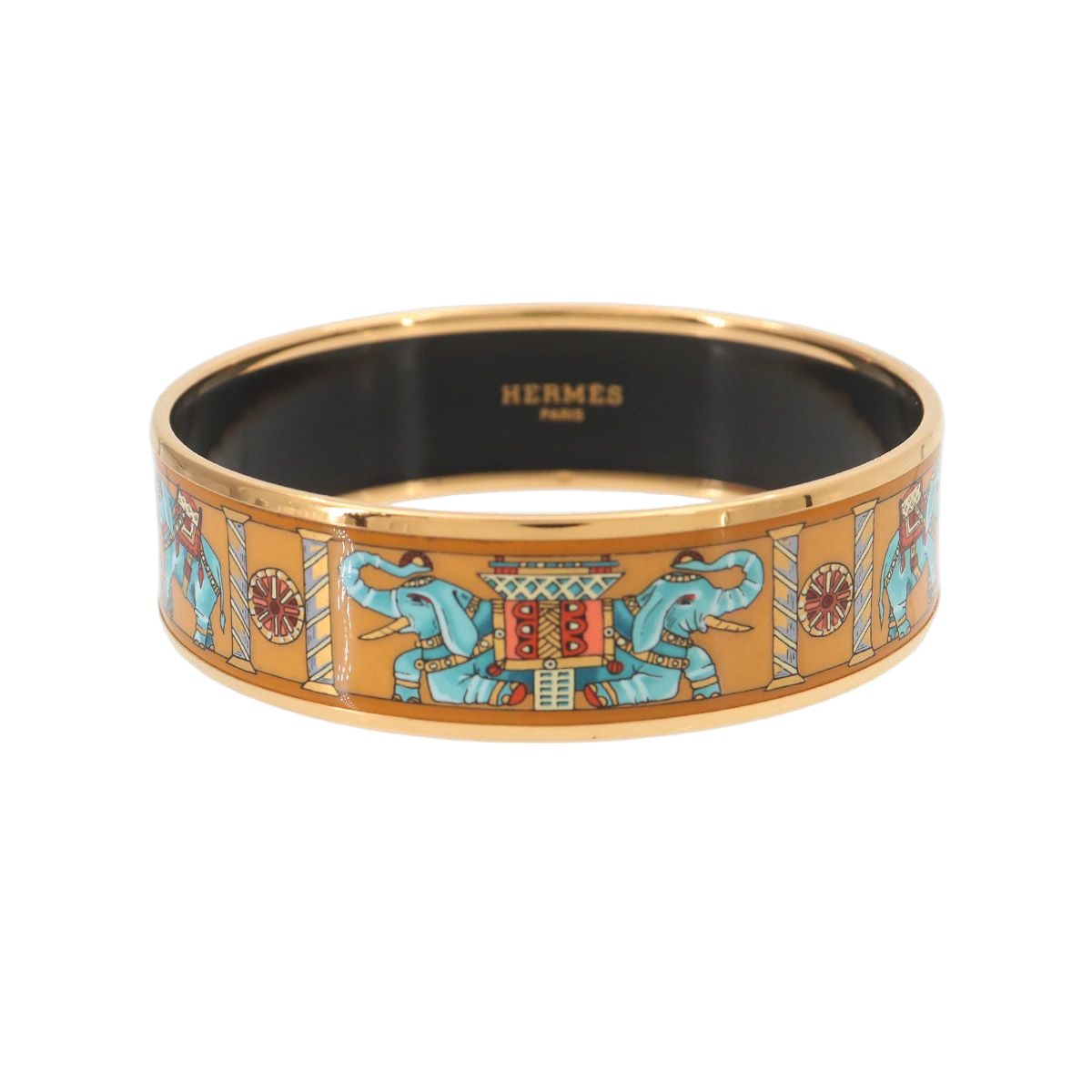 Hermes Enamel GM Bangle Bracelet Mustard Multicolor Gold Elephant