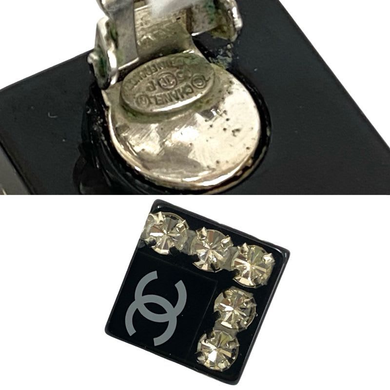 Chanel Coco Mark Rhinestone Square Earrings Ear Cuff Accessory 06P — view 3