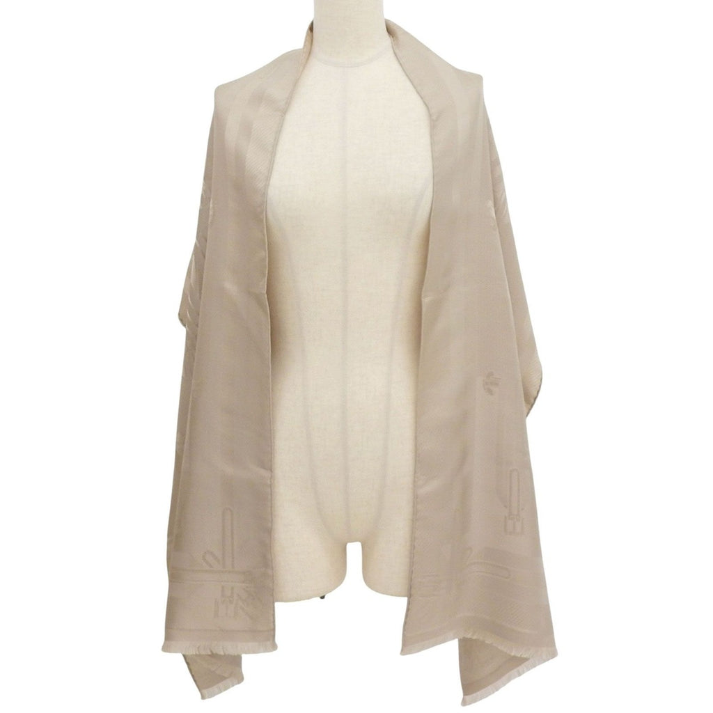 Hermes les Sangles Silk Echarpe Foulard with Fringe Shawl Beige — view 3