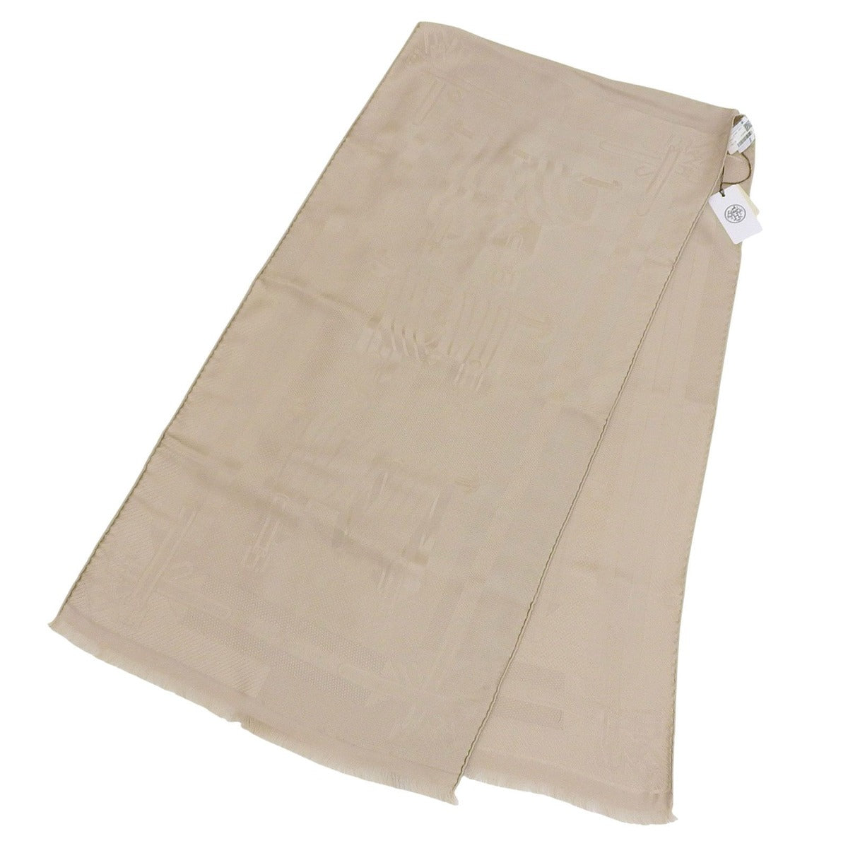 Hermes les Sangles Silk Echarpe Foulard with Fringe Shawl Beige — view 5