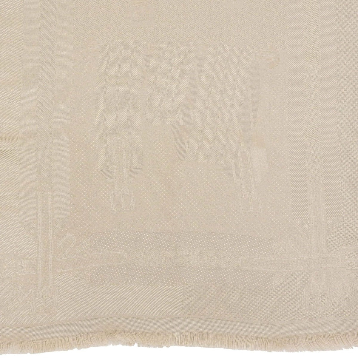 Hermes les Sangles Silk Echarpe Foulard with Fringe Shawl Beige — view 6