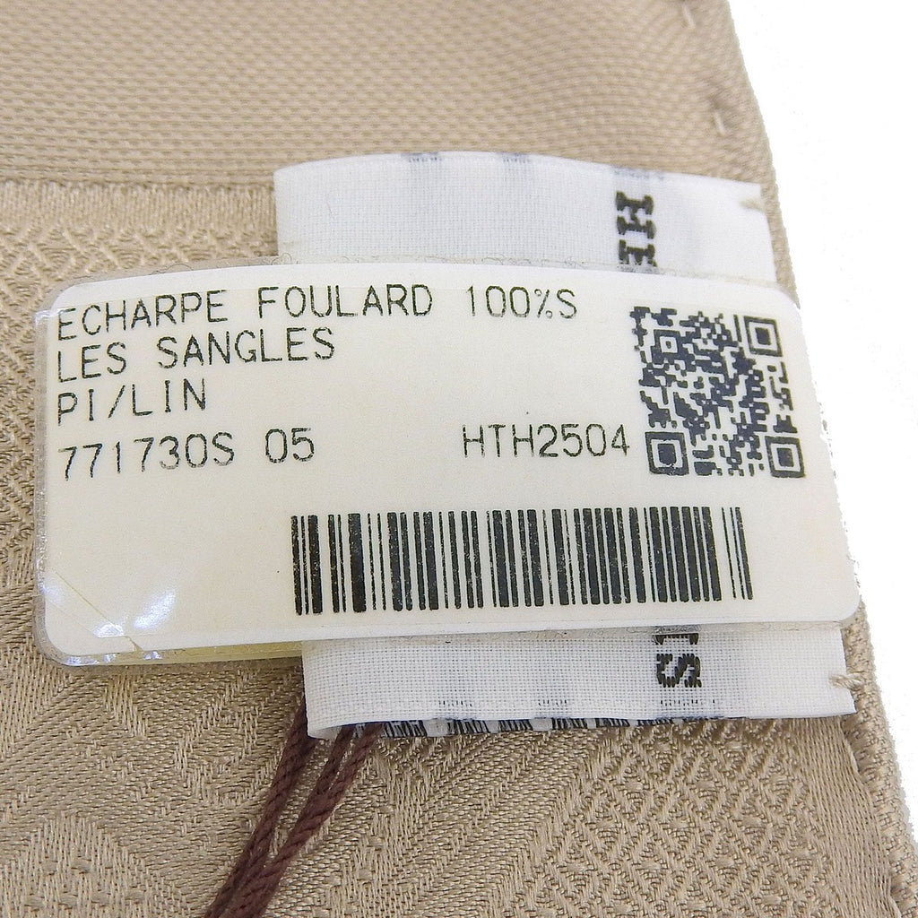 Hermes les Sangles Silk Echarpe Foulard with Fringe Shawl Beige — view 9