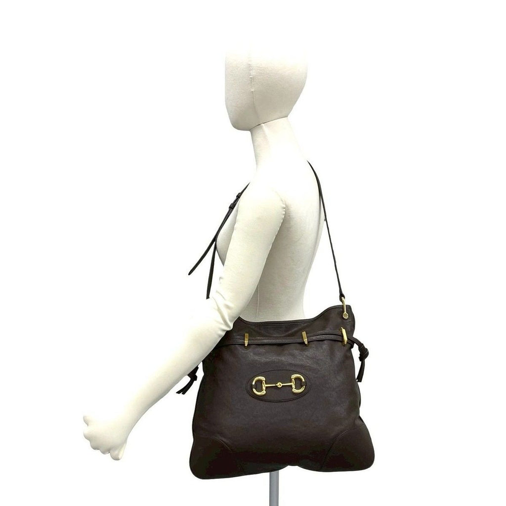 Gucci Horsebit Leather Drawstring Shoulder Bag Brown — view 2
