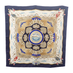 Hermes Carre 90 Ship's Handrail Railing Scarf Large Silk Ivory Blue Gold