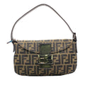 Fendi Zucca Pattern Leather Canvas Khaki Brown Dark Handbag Silver