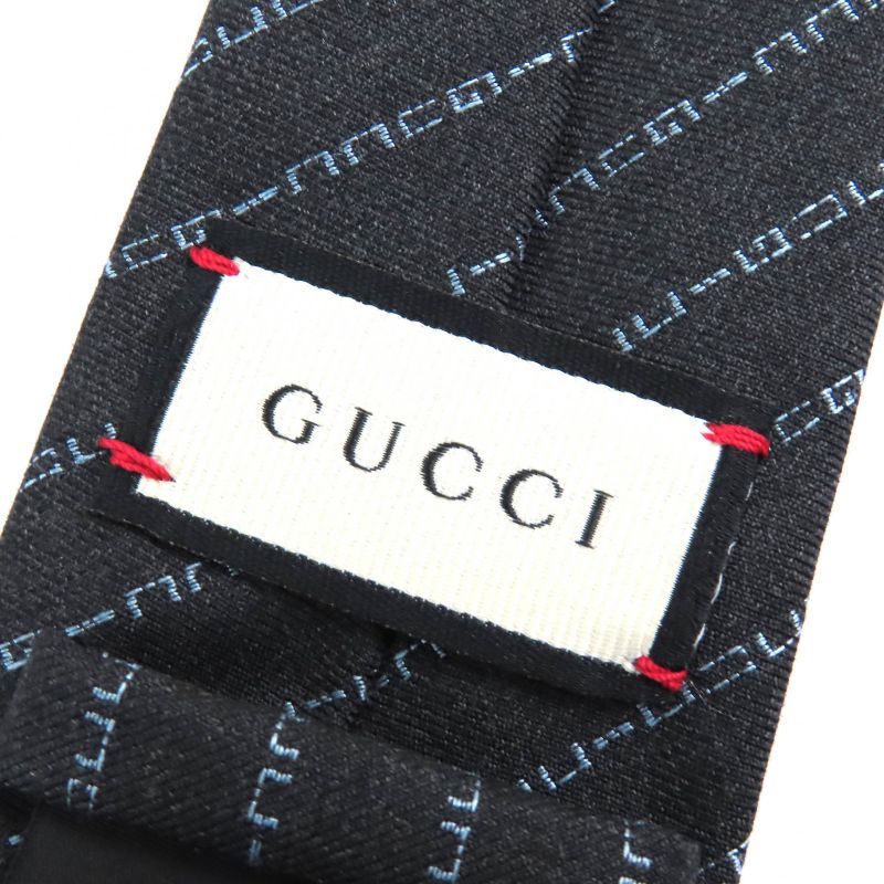 Gucci 100% Wool Regimental Logo Stripe Tie With 7 Dark Gray Tips — view 6