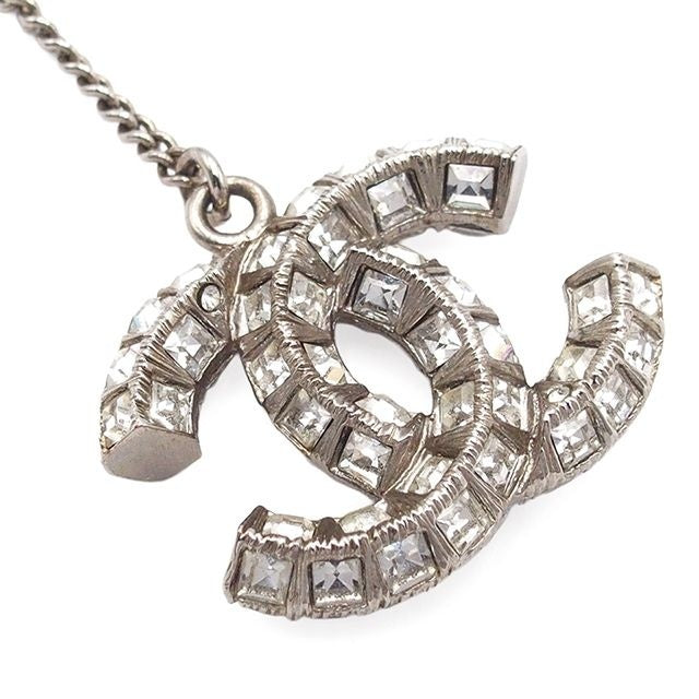 Chanel Necklace Silver Metal Costume Pearl Rhinestone CC Logo — view 5