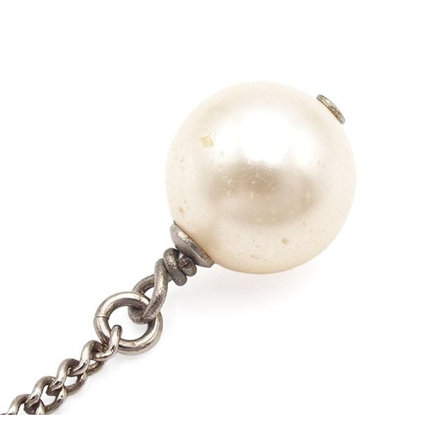 Chanel Necklace Silver Metal Costume Pearl Rhinestone CC Logo — view 7