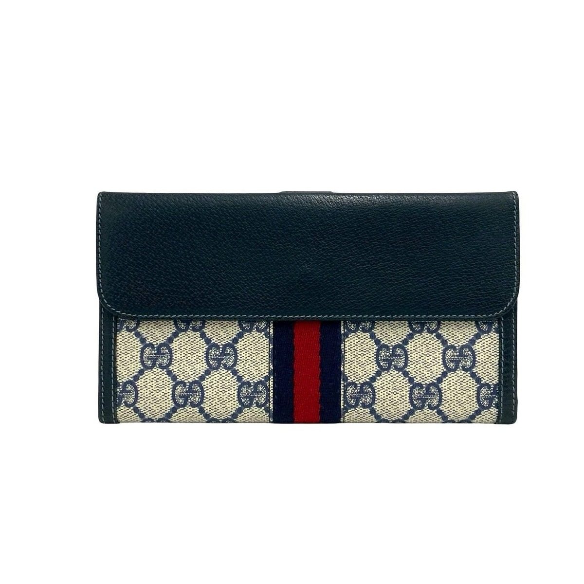 Gucci Vintage Sherry Line GG Logo Leather Bifold Wallet Navy — view 2