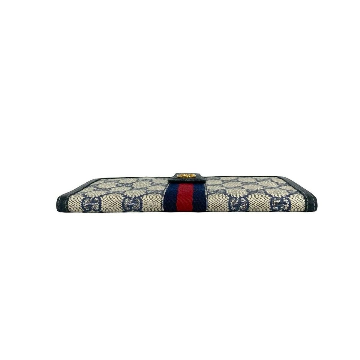 Gucci Vintage Sherry Line GG Logo Leather Bifold Wallet Navy — view 6