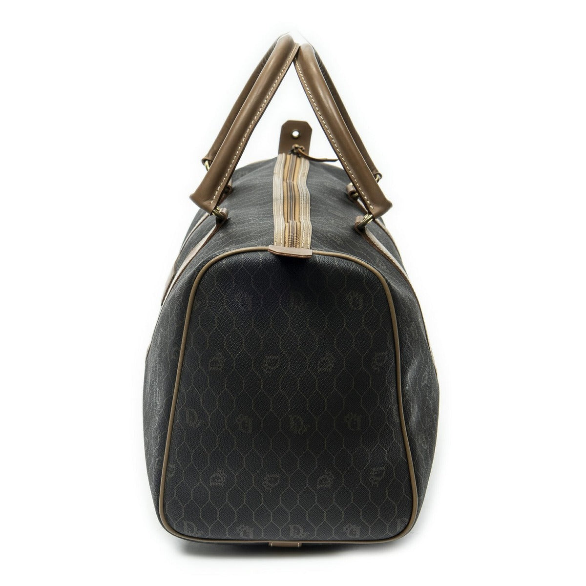 Dior Vintage Small Travel Boston Dark Gray Brown Honeycomb Canvas — view 3