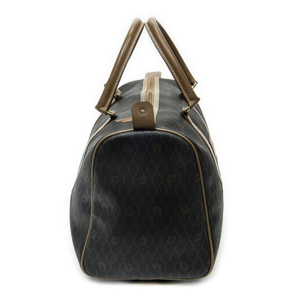 Dior Vintage Small Travel Boston Dark Gray Brown Honeycomb Canvas — view 4