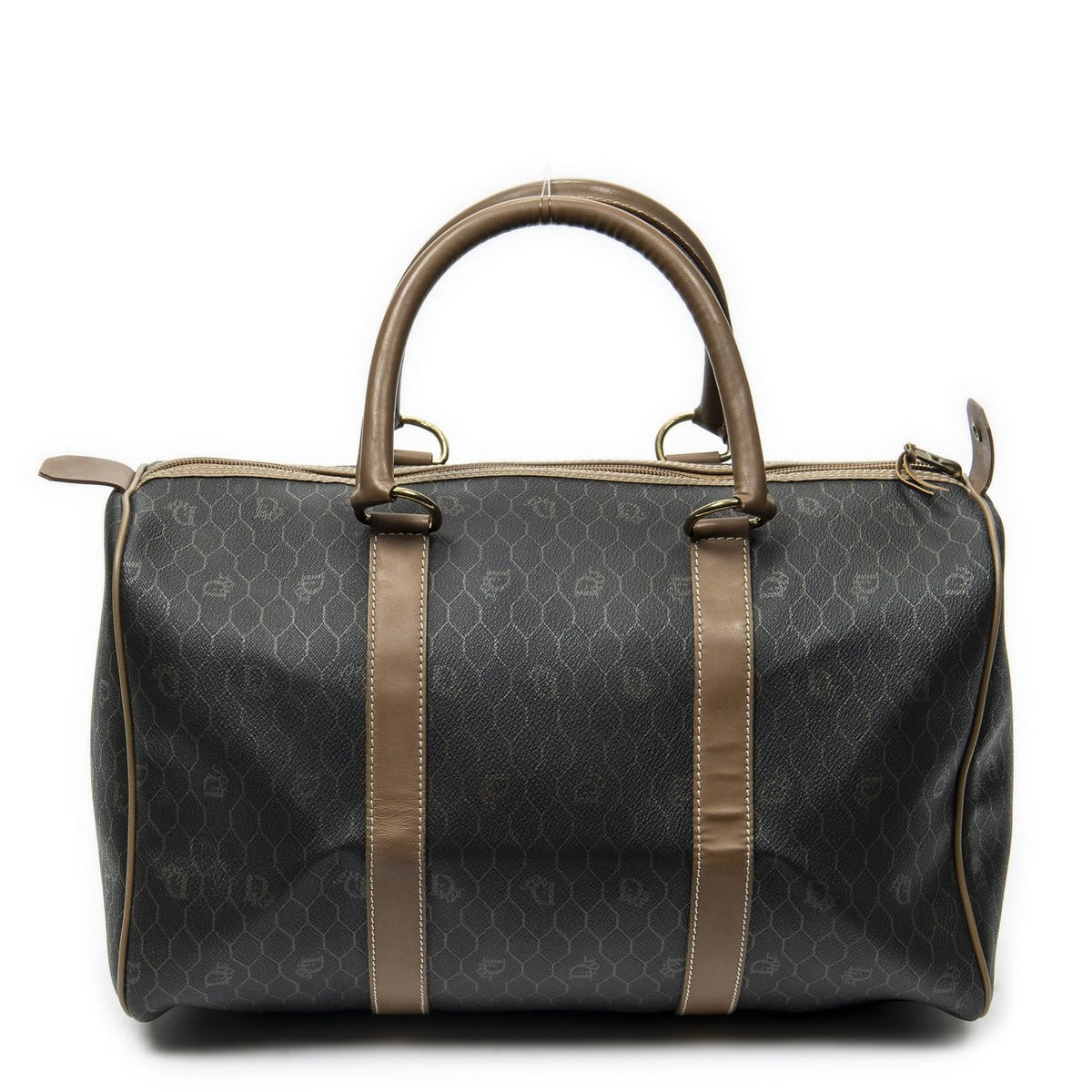 Dior Vintage Small Travel Boston Dark Gray Brown Honeycomb Canvas — view 5