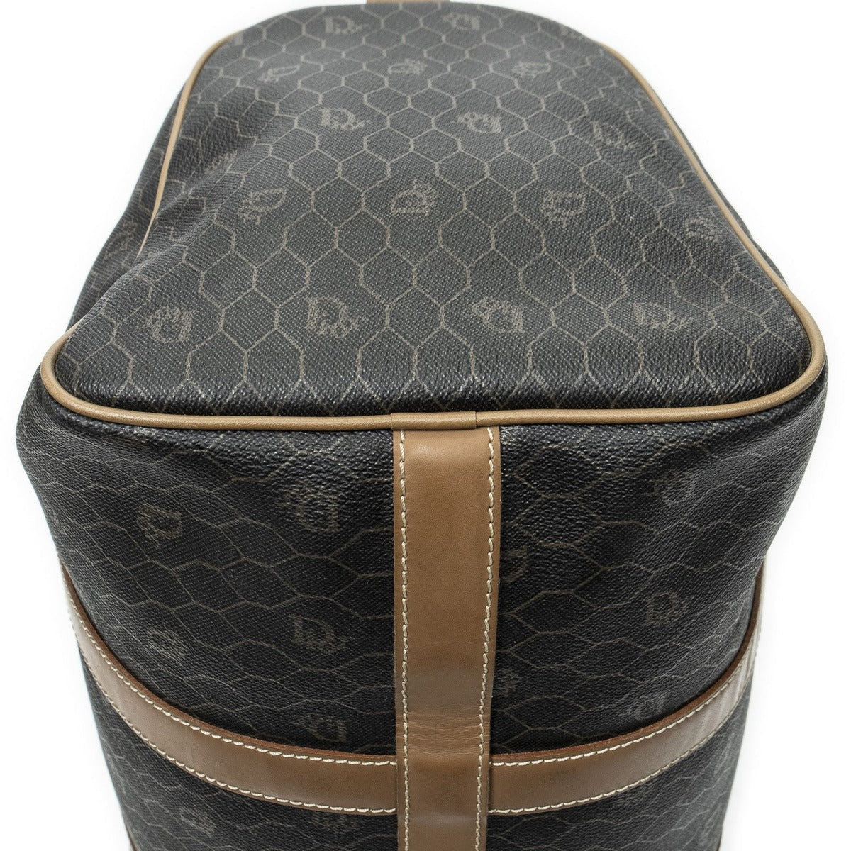 Dior Vintage Small Travel Boston Dark Gray Brown Honeycomb Canvas — view 8