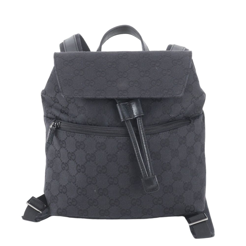 Gucci GG Canvas Leather Backpack Shoulder Bag Black