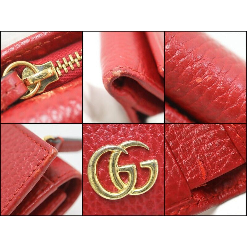 Gucci Compact Wallet Trifold GG Momant Leather Red Gold — view 7