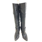 Louis Vuitton Leather Cross Belt Heel Long Boots 34 1 2 El0503 Black