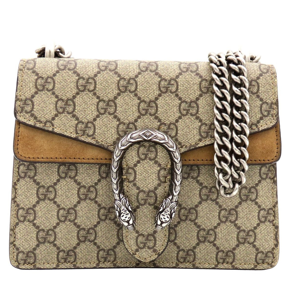Gucci Dionysus Chain Shoulder Bag GG Supreme Beige Suede