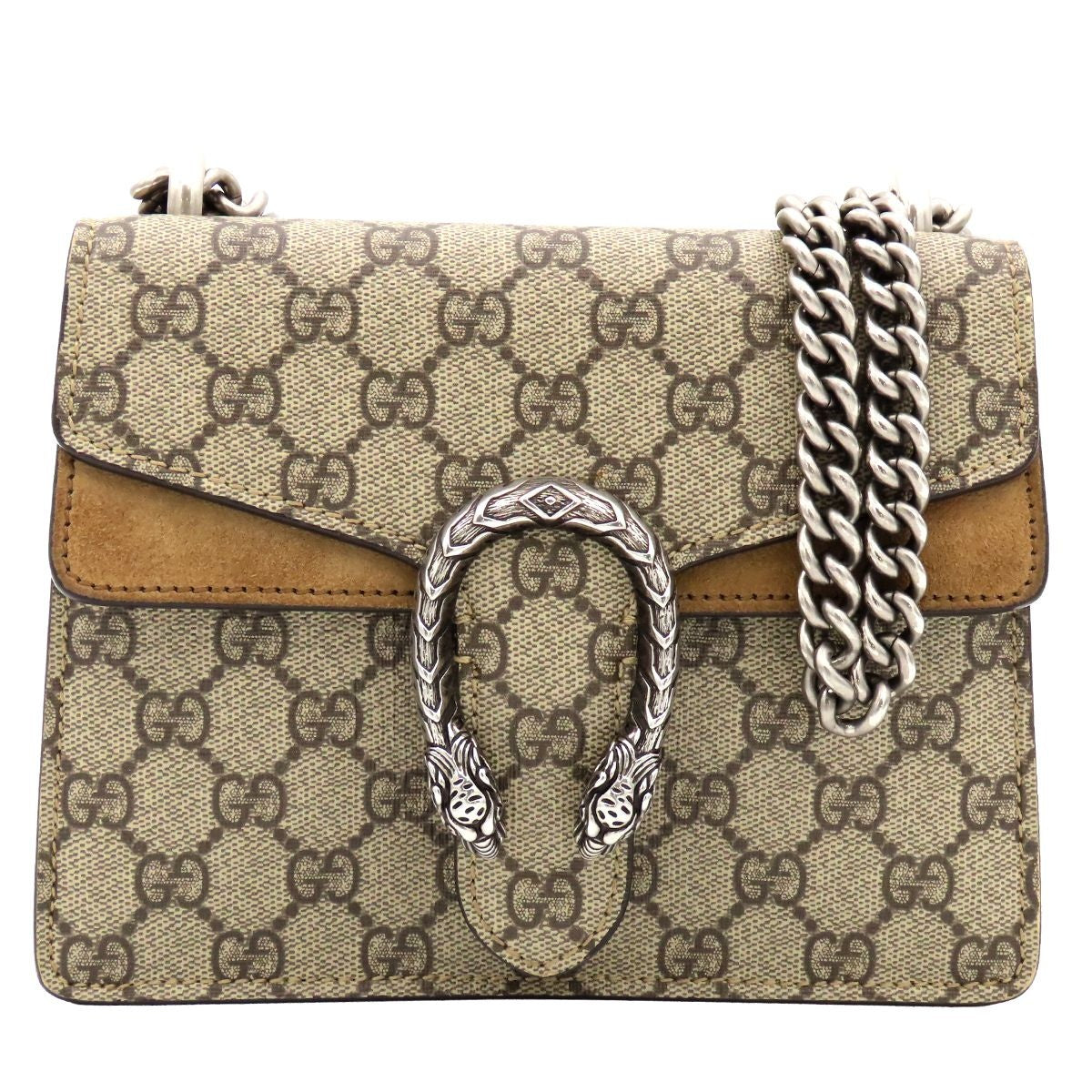 Gucci Dionysus Chain Shoulder Bag GG Supreme Beige Suede
