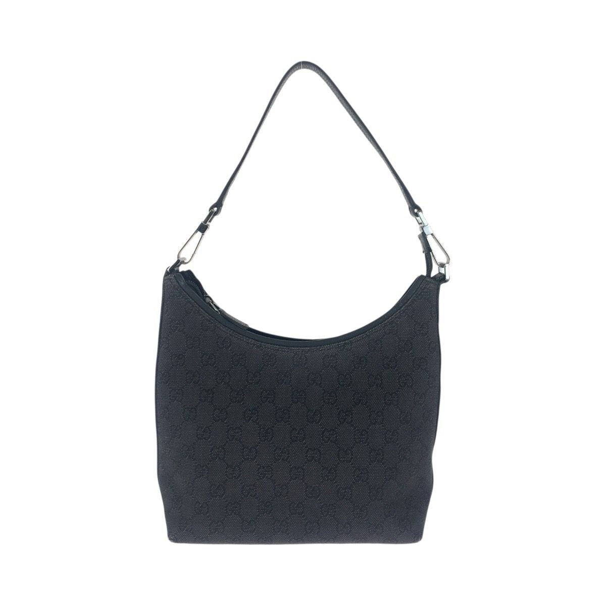Gucci Black Silver GG Canvas Leather Shoulder Bag
